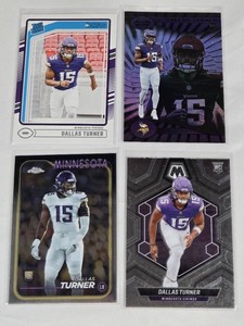 Lot of 4 Dallas Turner Rookie Football Cards Including Topps Chrome, Donruss, Mosaic, and Select - Minnesota Vikings Football Cards