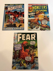 Vintage Marvel Horror Comics Fear, Where Monsters Dwell & Monsters on the Prowl (Lot of 3)