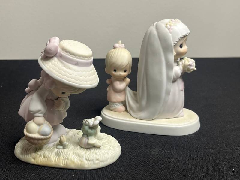 Vintage Precious Moments Figurines - Hoppy Easter & God Bless the Bride & Jonathan & David Enesco Nursery Scenes (Lot of 4)