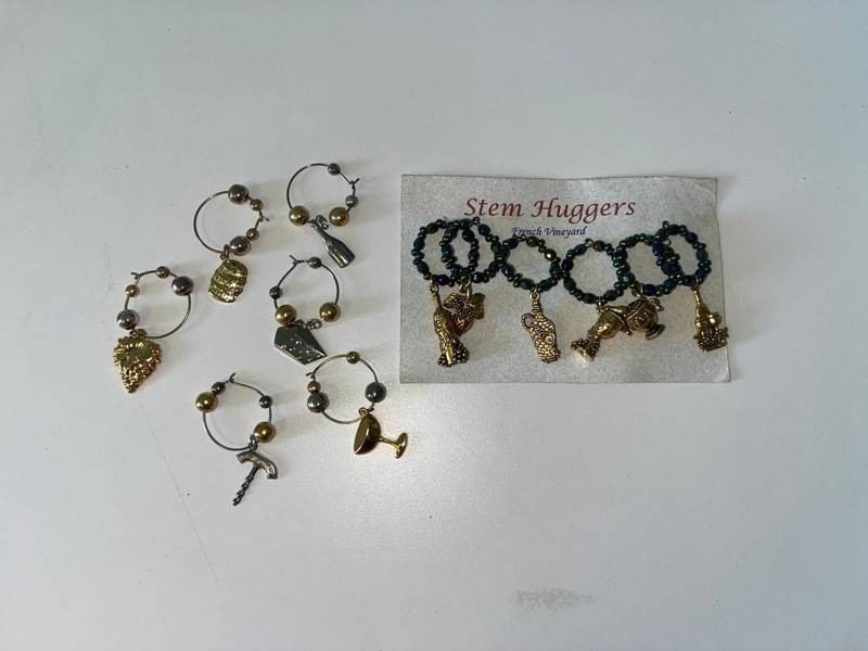 Large Lot of Wine Glass Charms - Stem Huggers & Assorted Designs & Decorative Charm Key Rings Mixed Lot