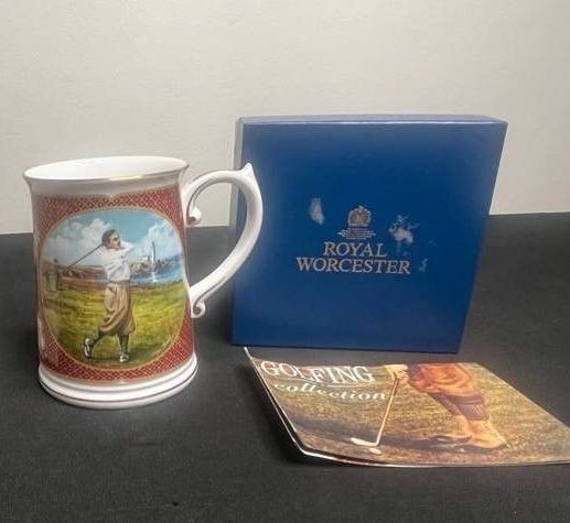 Collectibles Mixed Lot - (2) Royal Worcester Golf Mugs & Royal Albert Mug in Orig Pkg With Booklet & Alaska Rose Quartz