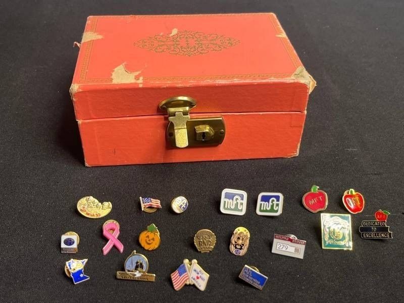 Vintage Enamel Lapel Pin Collection With Presentation Box