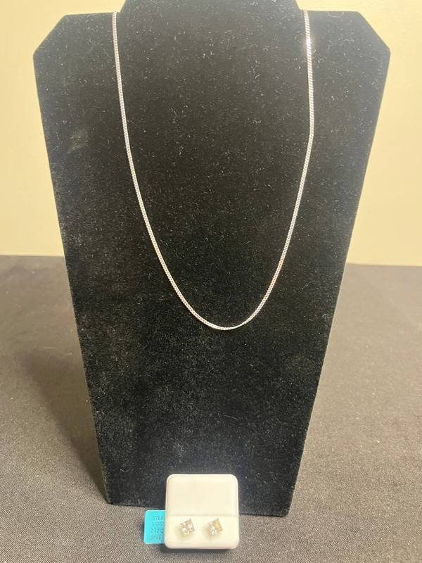 Sterling Silver Jewelry - Moissanite Stud Earrings w $699 retail tag & 925 Chain Necklace  4.0 g