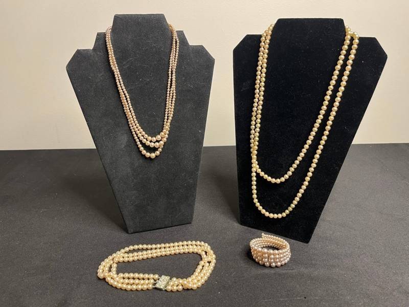 Pearl Like Jewelry Mixed Lot - 4-Piece Necklace & Bracelet Collection