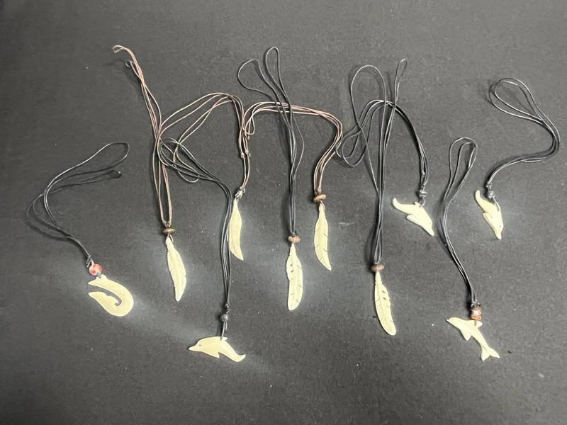 Carved Pendant Necklaces - Feather, Dolphin & Fish Mixed Lot