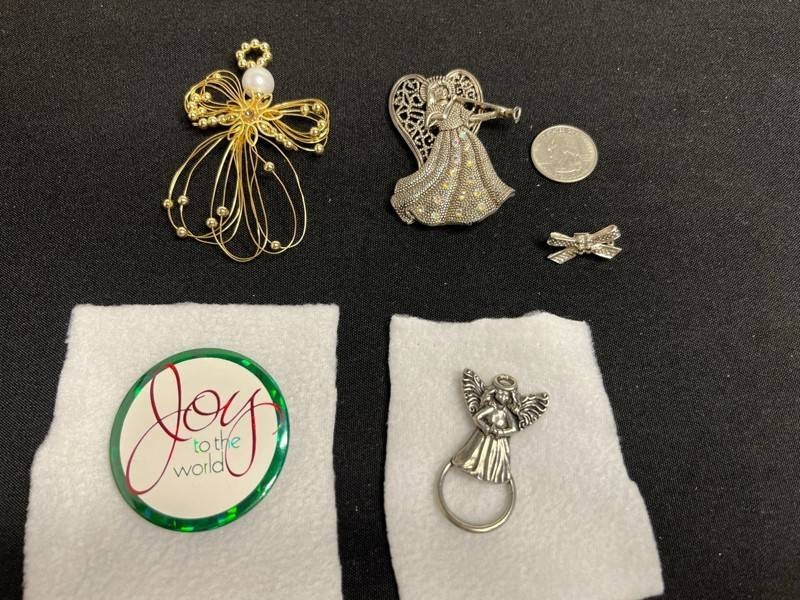 VTG Costume Jewelry Mixed Lot - Angel Brooches, Pin & Joy Ornament