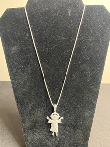 Sterling Silver Angel Pendant Necklace - Moissanite - 9.53 grams