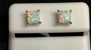 White Opal Stud Earrings - Sterling Silver 6mm 2.40 CTTW - $199 retail tag