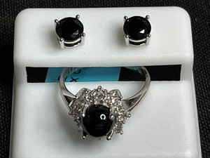 Black Onyx Jewelry Set - Sterling Silver Earrings ($199 retail tag) & Sterling Silver Black Onyx Ring