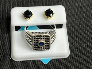 Sterling Silver Jewelry - Black Onyx CZ Earrings $199 retail tag & Sterling Silver Black Onyx SZ 10 Ring 4.78 grams