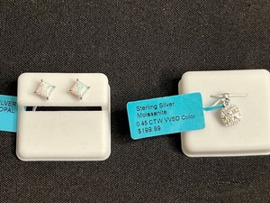 Sterling Silver Jewelry - White Opal Earrings & Moissanite Pendant