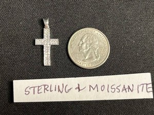 Moissanite Cross Pendant - Sterling Silver 925, 1.81g