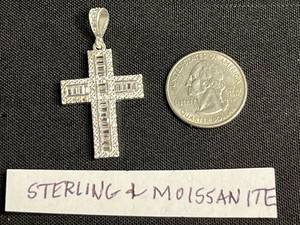 Cross Pendant - Sterling Silver & Moissanite