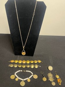Vintage Costume Jewelry Mixed Lot - Coin Medallion Necklaces & Bracelets