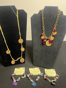Costume Jewelry - VTG Coin Necklaces & New Swibco Gemstone Bracelets