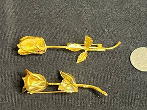 VTG Rose Brooches - Gold-Tone Floral Pin-Back Jewelry (Lot of 2)