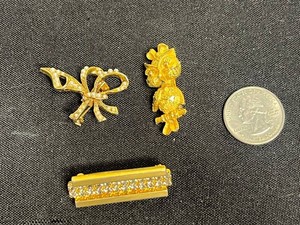 VTG Brooches - Gold-Tone Bow, Owl & Rhinestone Bar Pin (Lot of 3)