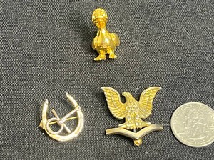 Brooches - Vintage Mini Gold-Tone Duck Figurine, Equestrian & Eagle Pins (Lot of 3)