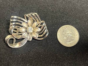 Floral Brooch - Silver-Tone Rhinestone Costume Jewelry