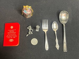 Vintage Collectibles Mixed Lot - Enamel Box, Hotel Metropole & Flatware