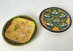 Pair of Colorful Vintage Majolica and Mexican Ceramic Plates