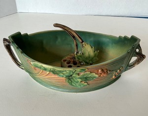 Vintage Roseville Bushberry Console Bowl and Flower Frog