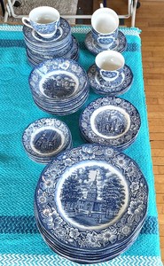 Set of liberty Blue Historic Colonial Scenes Ironstone China