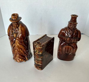 Trio of Antique Rockingham Glaze Stoneware Bottles