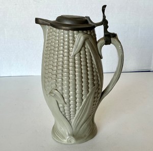 Antique Relief Molded Stoneware  Corn Pitcher
