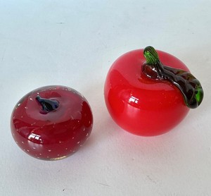 Pair of Art Glass Apple Paperweights