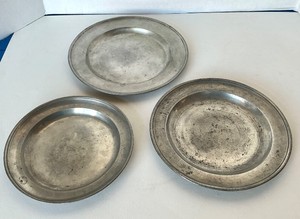 Trio of Antique English Pewter Plates