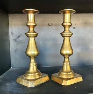 Pair of Antique Brass Candlesticks #1