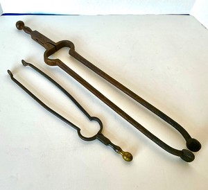 Pair of Antique Iron  Pipe  Fireplace Tongs #1