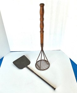 Antique Wrought Iron Fireplace Shovel  Vintage XL Potato Masher