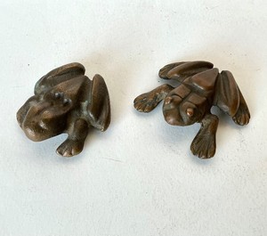 Pair of Antique Bronze Anatomically Correct Frog Doorstops #1