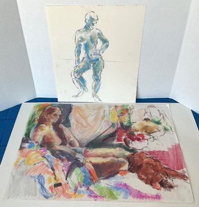 Pair of Unframed Pastel Nudes