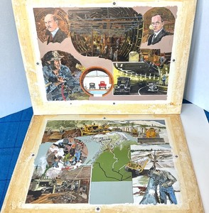 Pair of Vintage Unframed Construction Storyboard Illustrations