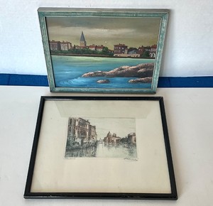 Pair of Vintage European Harborscapes