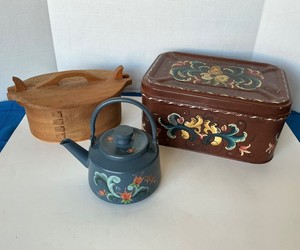 Pair of Scandinavian Rosemaled Items  Modern Tine Box