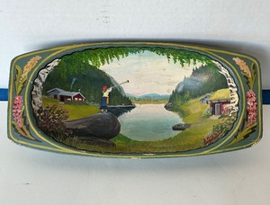 Vintage Scandinavian Painted Folk Art Dough Bowl