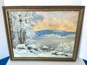 Antique Scandinavian Winter Landscape Painting