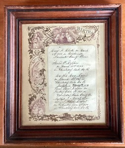 Framed Antique Birth and Confirmation Records