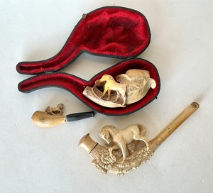 Trio of Antique Horse Motif Meerschaum Pipes
