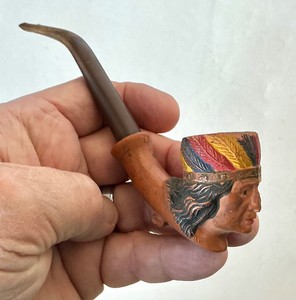Vintage Terra Cotta Indian Chief Motif Pipe