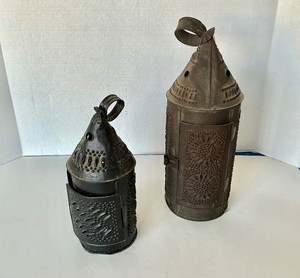 Pair of Antique Punched Tin Lanterns
