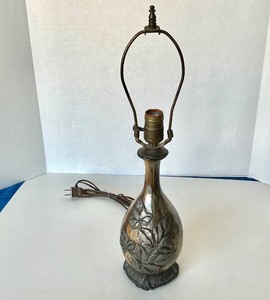 Vintage French Pewter Overlay Pottery Lamp
