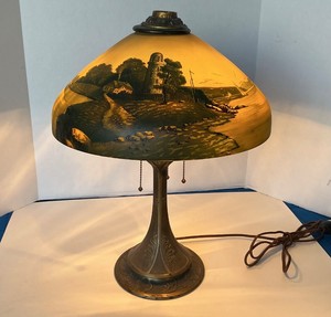 Antique Reverse Painted Glass (Shade) Table Lamp