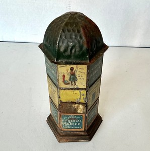 Antique French Chocolat Menier Tin Litho Kiosk Bank