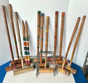 Group of Antique Croquet Equipment  Vintage Cricket Leg Guards