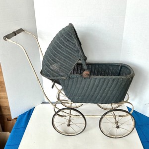 Antique Lloyd Loom Wicker Doll Buggy